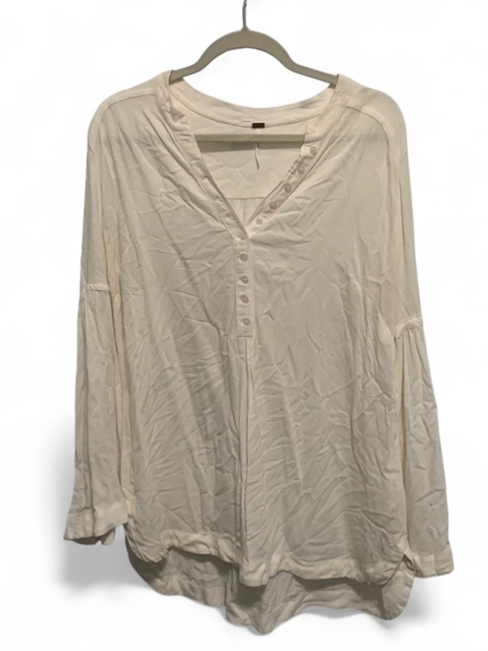 Free People Easy Girl Cream Button Neck Bell Sleeve Peasant Henley Top